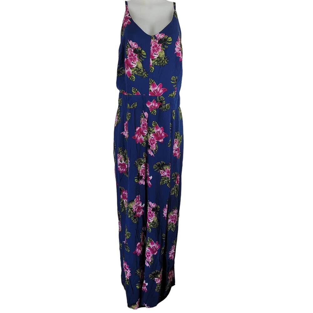 JustFab Gorgeous Blue Floral Hawaiian Vacation Cruise Jumpsuit Women's 3X